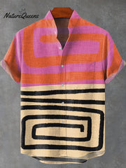 Color-block Abstract Painting Art Vintage Print Casual 100% Cotton Shirt