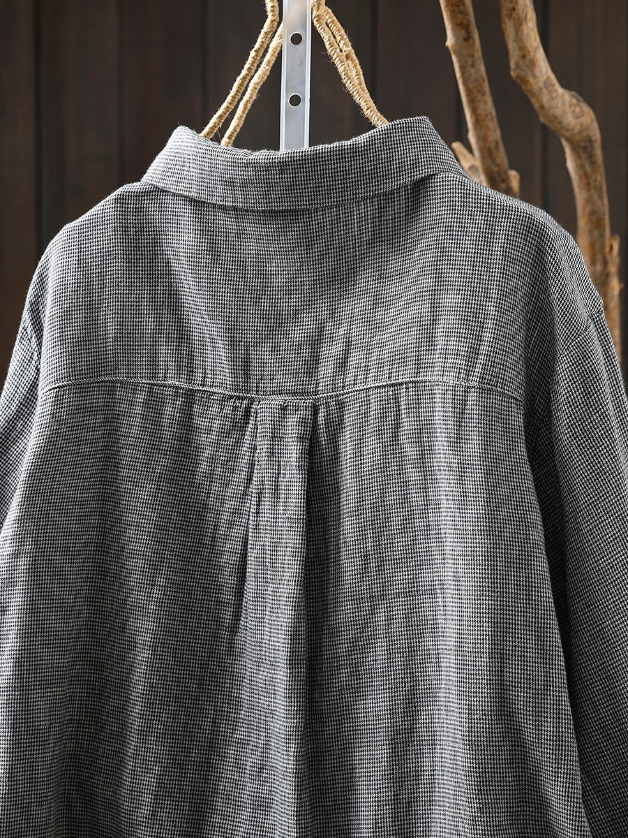 Women Spring Vintage Lattice Patchwork 100%Cotton Shirt