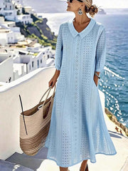 Women'S Casual Solid Color Hollow-Out Design Dress
