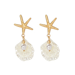 Starfish Imitation Pearl Shell Earrings