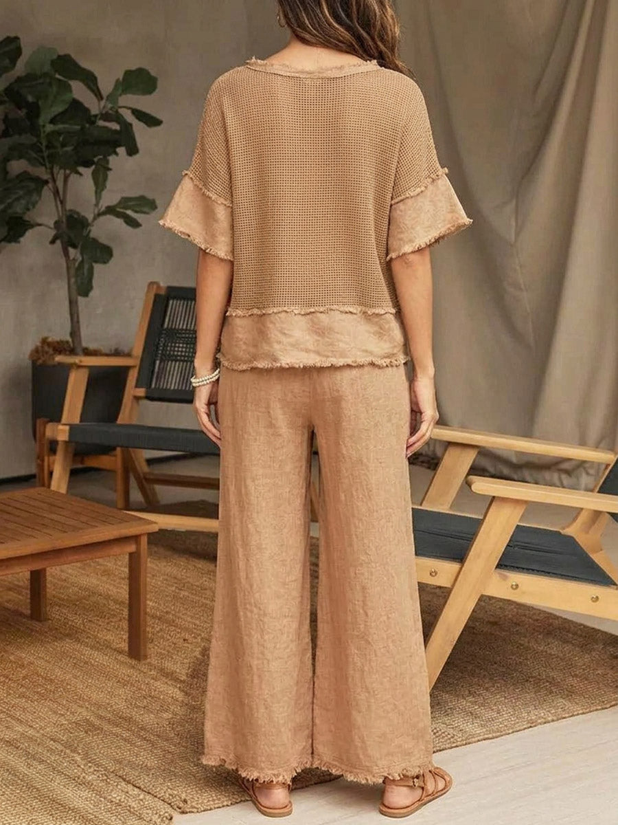 Women's Solid Color Art Stylish Casual Top And Pants Cotton Linen Two-Piece Set