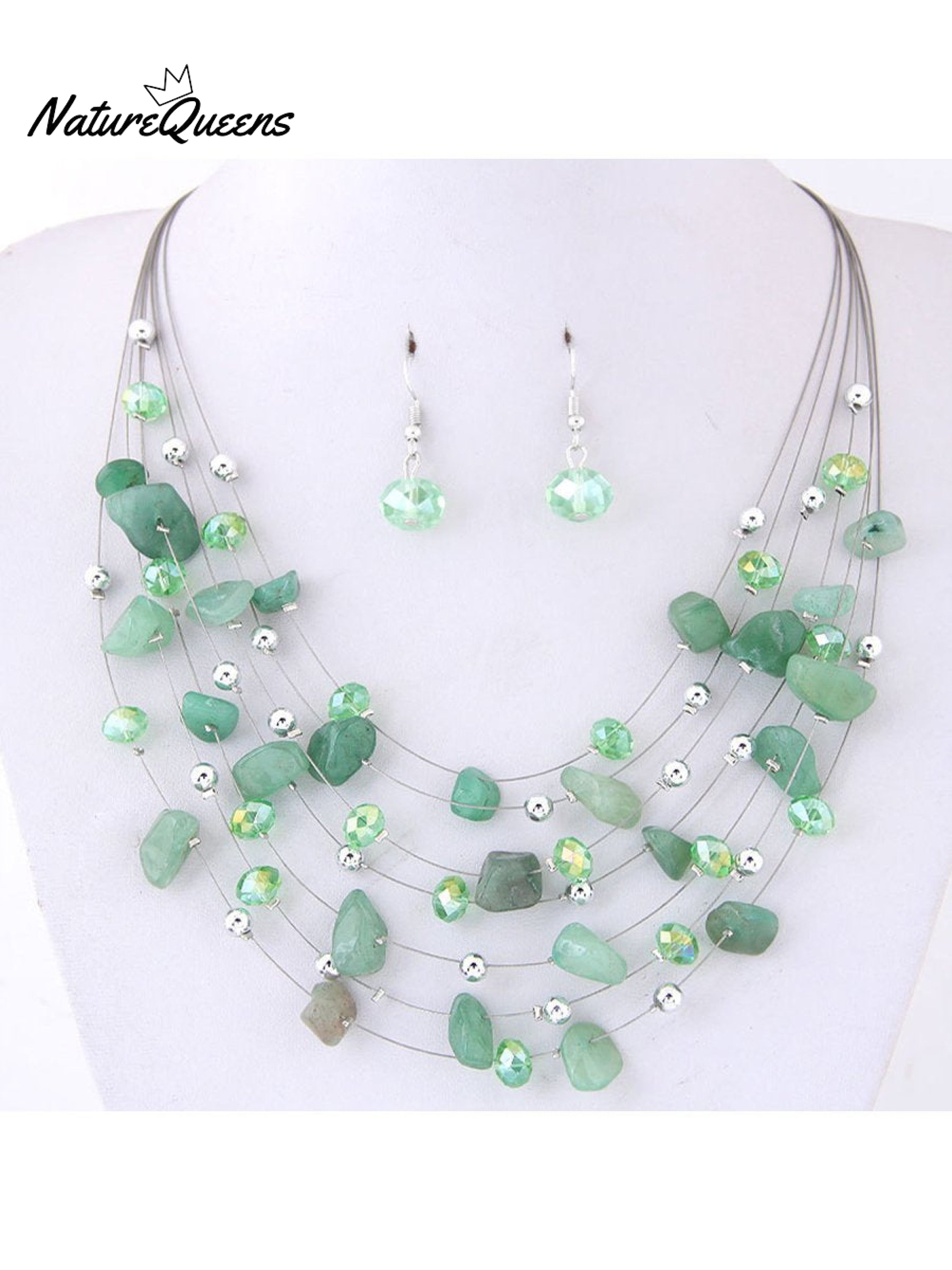 Bohemian Crystal Layered Necklace and Earrings Set