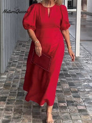 Women's Solid Color Loose Elegant Casual Puff Sleeves Dress