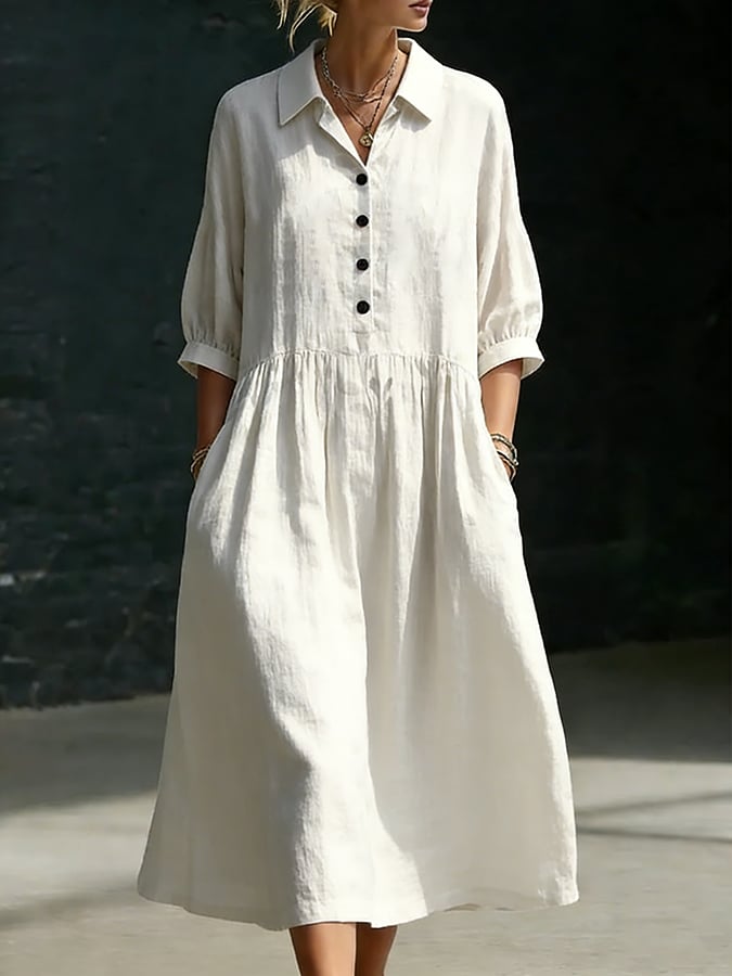 Women's Button Down Casual Cotton Linen Dress