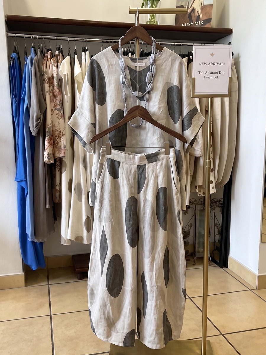 Elegant Artistic Polka-dot Cotton-linen Two-piece Set