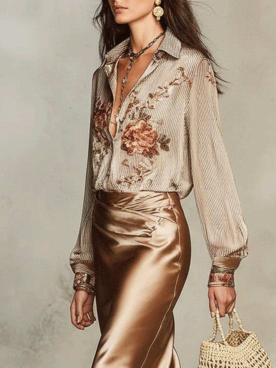 Women's Retro Floral Art Casual Stylish Long Sleeve Shirt