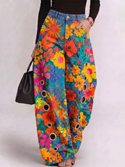 Women's Abstract Print High-waisted Wide-leg Jeans