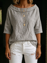 Minimalist Retro Boat-neck Cotton-linen Blouse
