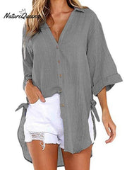 Ladies Cotton Linen Irregular Casual Shirt