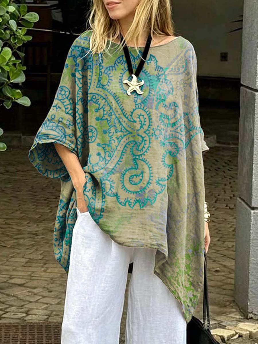 Women's Floral Art Print Casual Cotton Long Shirt