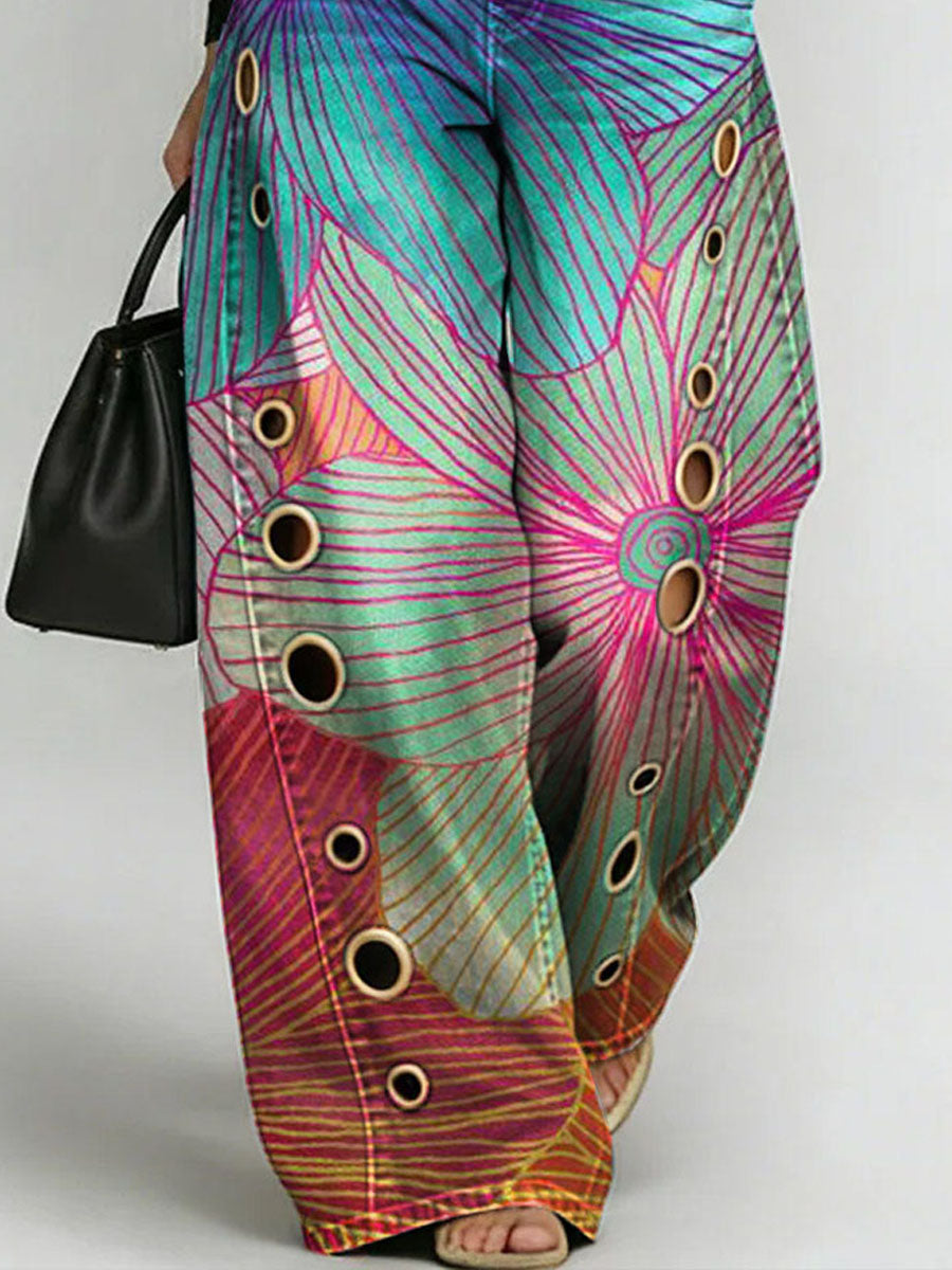 Women's Vintage Flower Print Casual Fashion Cutout Jeans