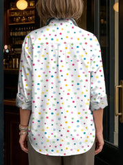 Colorful Speckle Decorative Pattern Women's Long Sleeve Linen Cotton Shirt