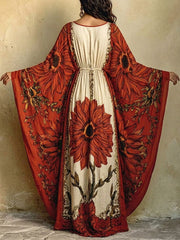 Women's Retro Ethnic Floral Art Print Casual Stylish Comfortable Cotton Linen Long Dress