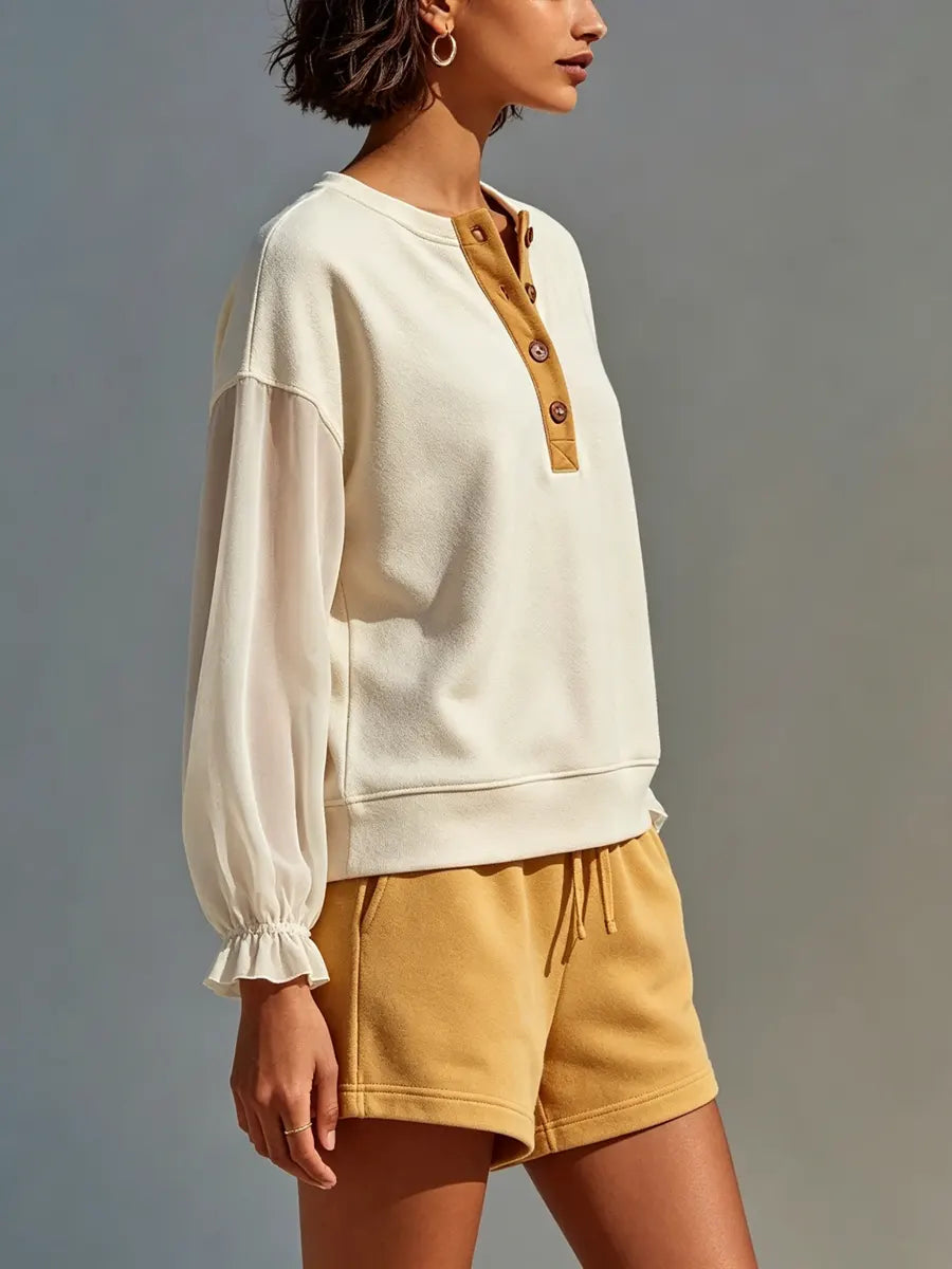Women's Casual Loose Patchwork Hoodie And Shorts Set