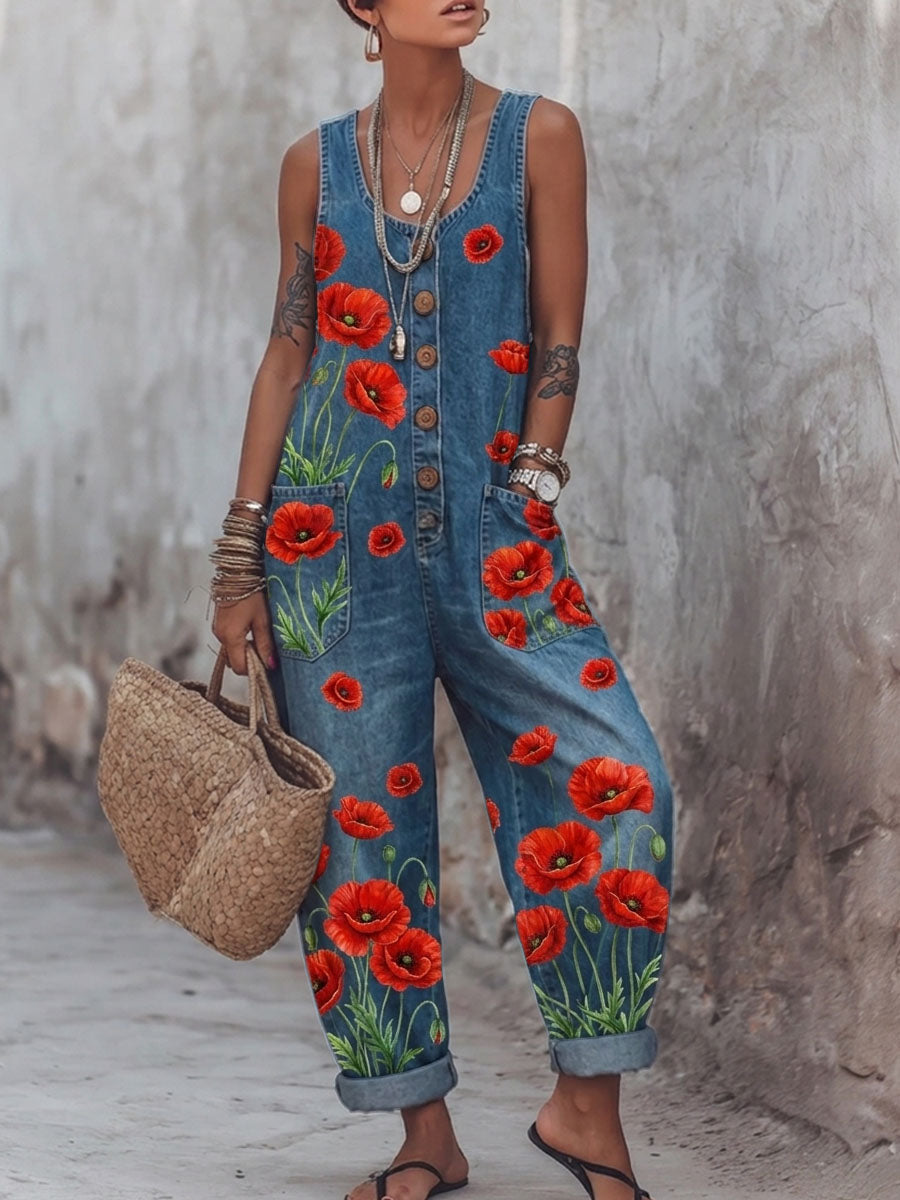 Women's Floral Print Casual Jumpsuit