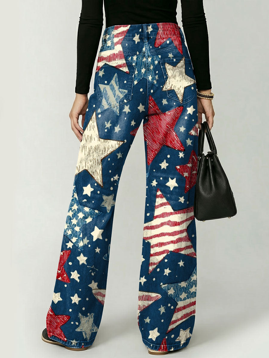 American Star Decorative Pattern Women's Casual Cotton Denim Pants