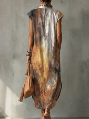 Gradient Decorative Pattern Women's No Sleeve Bud Collar Linen Cotton Dress