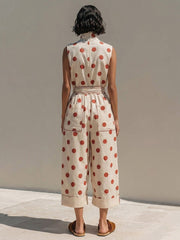 Polka-dot Sleeveless High-neck Cropped Wide-leg Jumpsuit