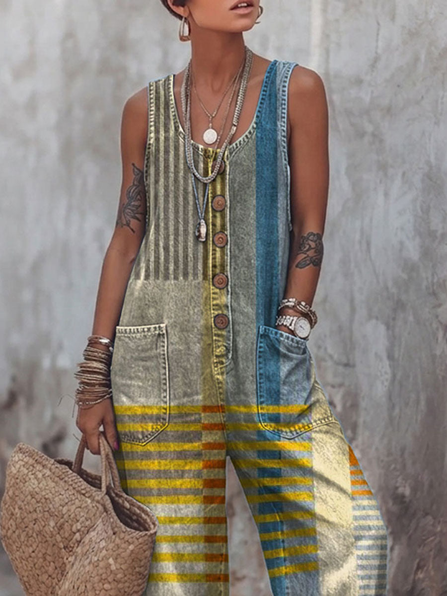 Women's Retro Geometry Print Casual Jumpsuit