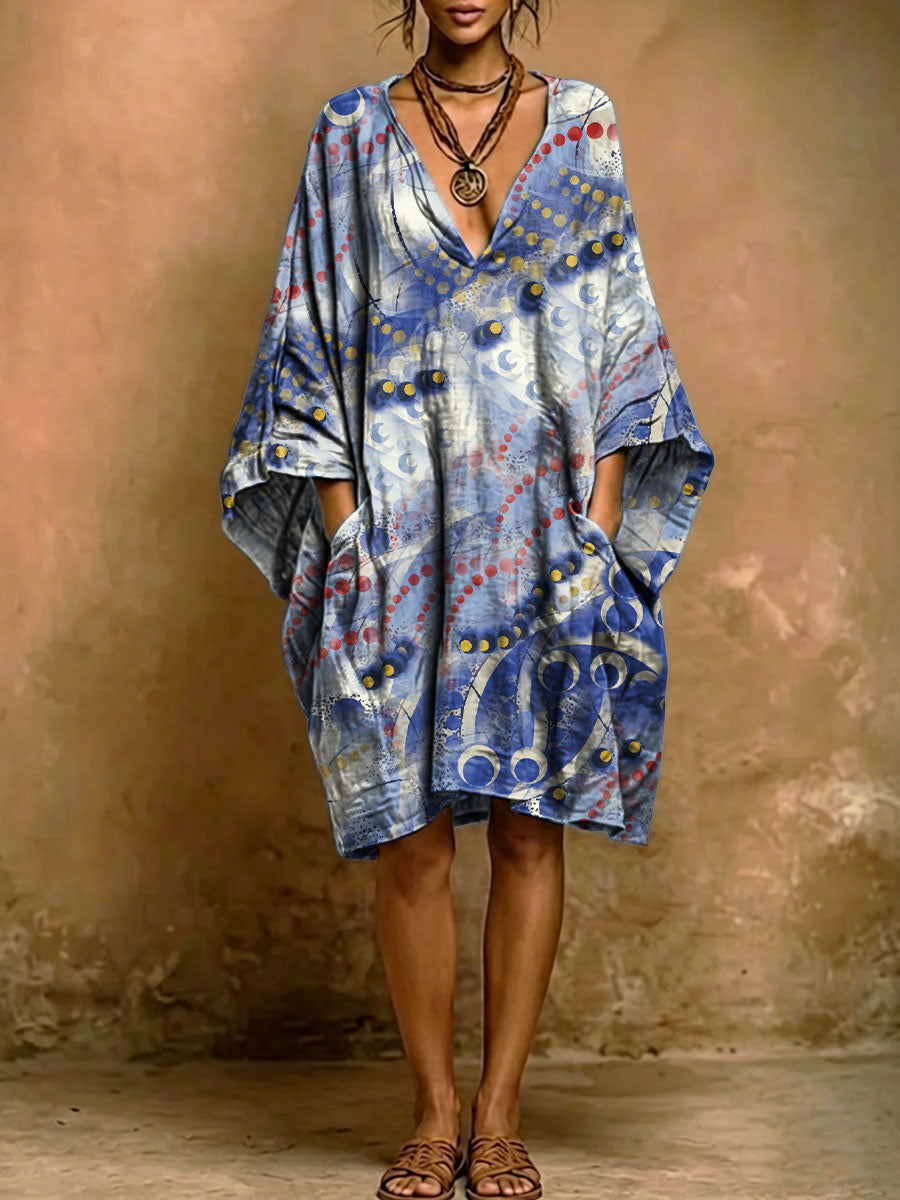 Women's Vintage Floral Print Short-sleeve Cotton-linen Dress