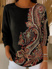 Women's Vintage Flower Art Printed Casual Pullover Sweater
