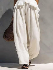 Women's Art Ruffle Stylish Casual Top And Pants Cotton Linen Two-piece Set