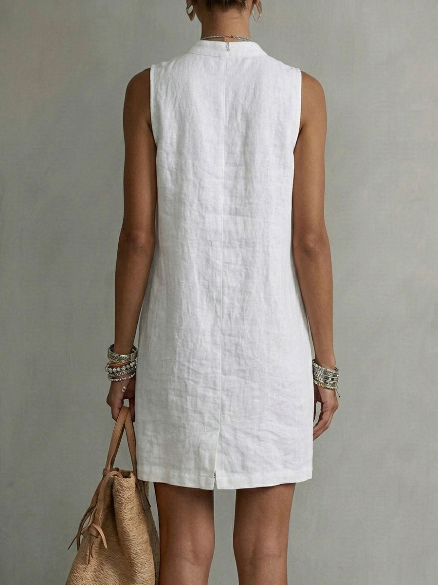 Women's Sleeveless Stand-collar Cotton Dress