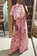 Stylish Casual Two-piece Set: Lace-embroidered Top And Pants