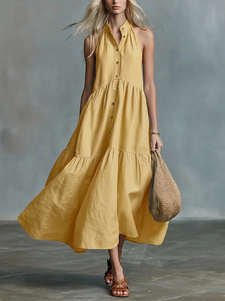 Women's Sleeveless Casual Loose Linen Button-down Dress