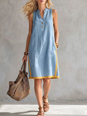 Women's V-neck Sleeveless Casual Loose Cotton-linen Dress