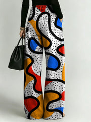 Women's Retro Geometric Color-blocking Patterns Printed Stylish Cutout Casual Denim Jeans