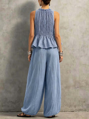 Women's Art Ruffle Stylish Casual Top And Pants Cotton Linen Two-piece Set