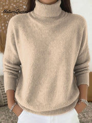 Women's Solid Color Casual Knit Turtleneck Pullover Sweater