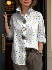 Colorful Speckle Decorative Pattern Women's Long Sleeve Linen Cotton Shirt