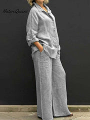 Women's Solid Color Loose Elegant Casual Shirt Suit