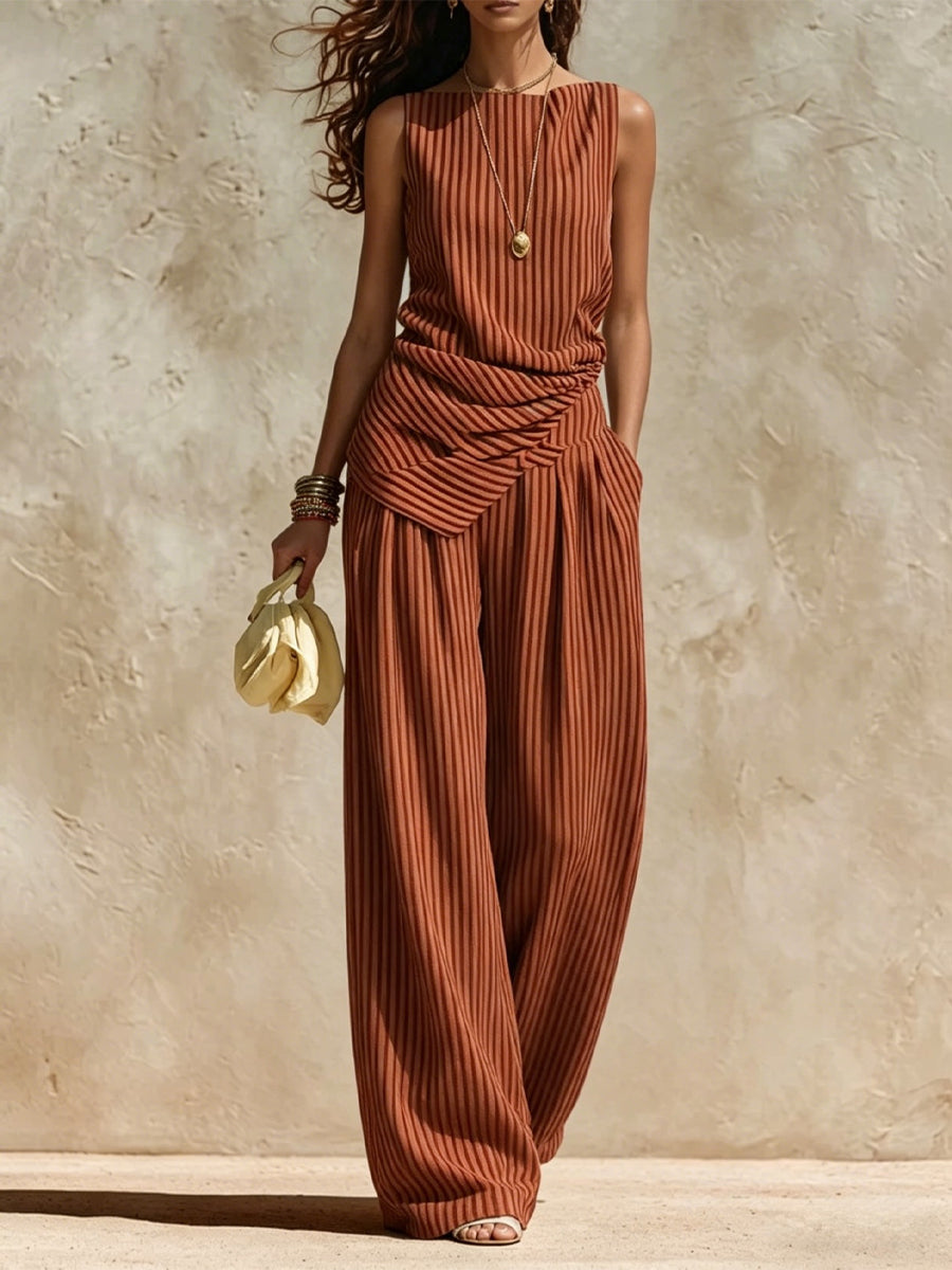 Women's Striped Sleeveless Top And Pants Two-piece Set