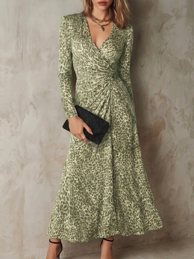 Stylish And Comfortable Leopard Print Slim-fit Wrap Dress