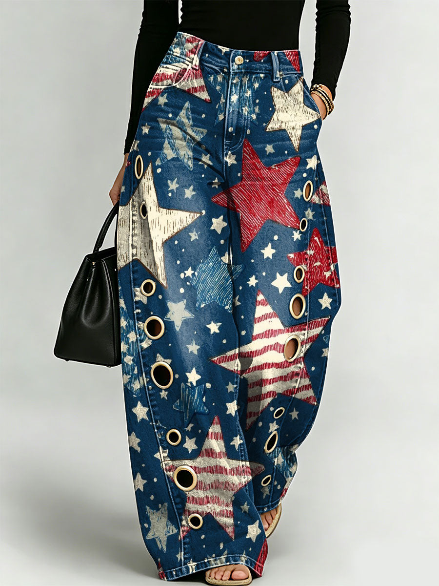 American Star Decorative Pattern Women's Casual Cotton Denim Pants
