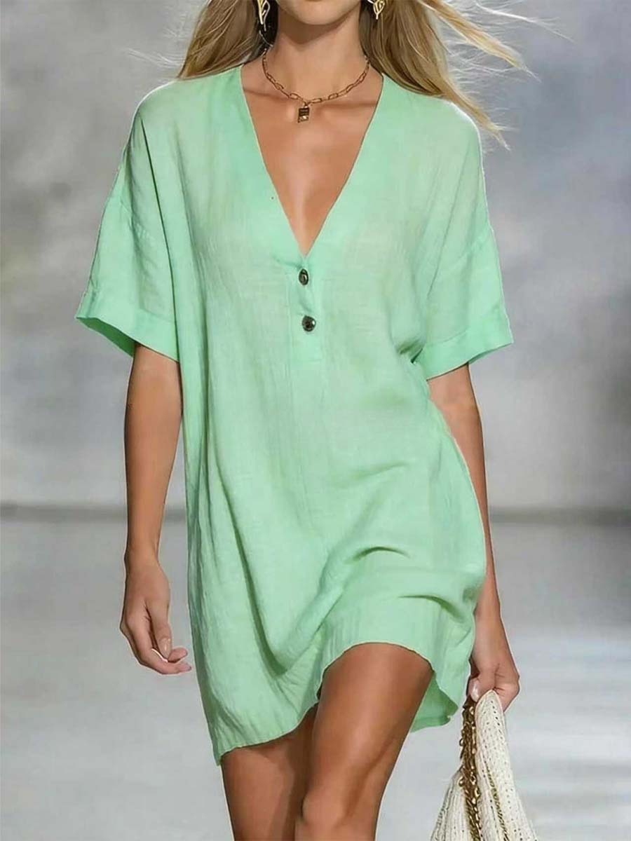 Women's Solid Color Art Casual Sexy V-Collar Short Dress