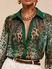 Women's Retro Fashion Leopard Art Print Casual Stylish Long Sleeve Shirt