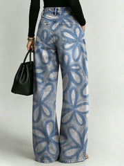Women's Retro Pattern Printed Stylish Cutout Casual Denim Jeans