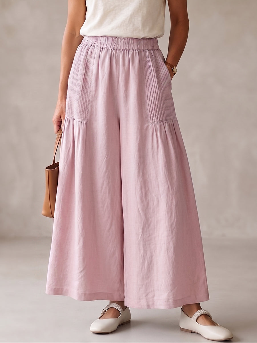 Cozy Casual Pleated Cotton-linen Wide-leg Pants