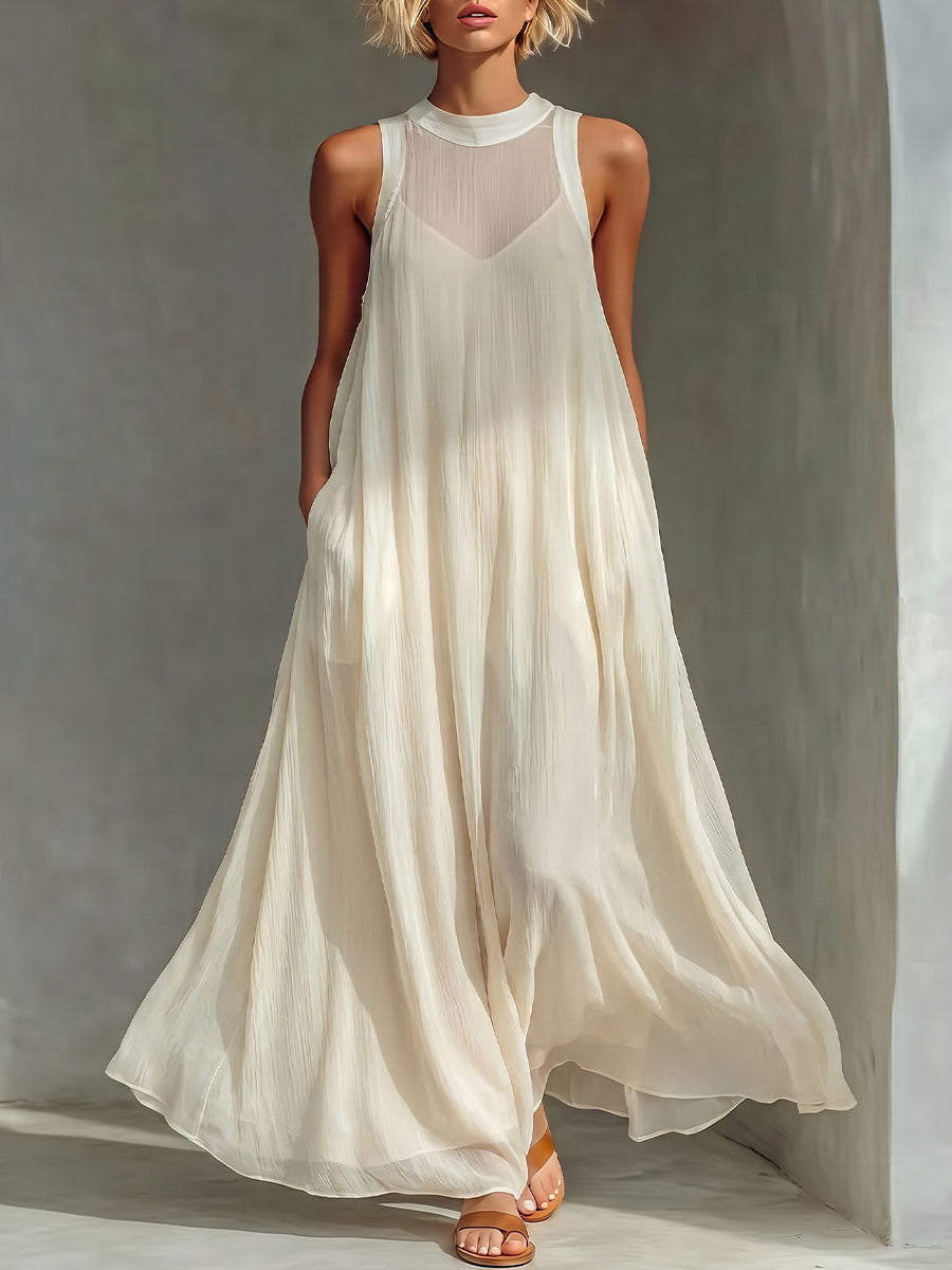 Women's Comfortable Round-neck Sleeveless Chiffon Dress