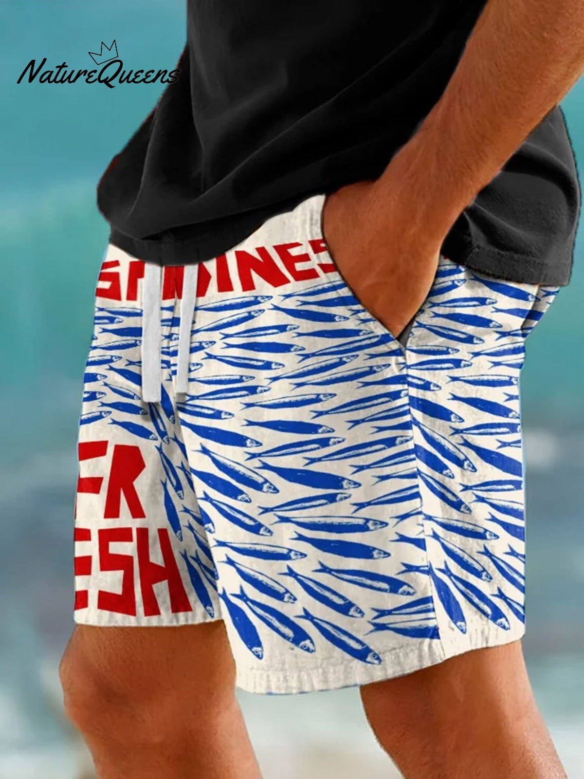 Vintage Fish Sardines Art Print Casual Shorts