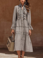 Stylish Ruffled Linen And Cotton Dress