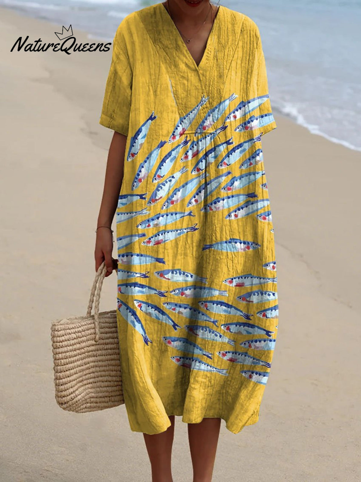 Women's Vintage Lovely Sardines Art Print Flowy Dress