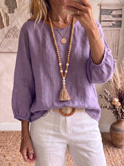 Cozy Cotton-linen Blouse With Batwing 3/4 Sleeves