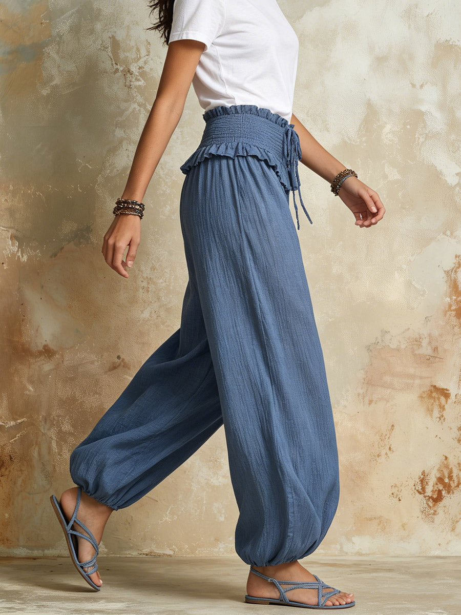 Women's Comfortable Art Casual Elastic Waist Stylish Cotton Linen Pants