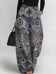 Women's Vintage Ethnic-style Patterns Print Print Casual Fashion Cutout Jeans