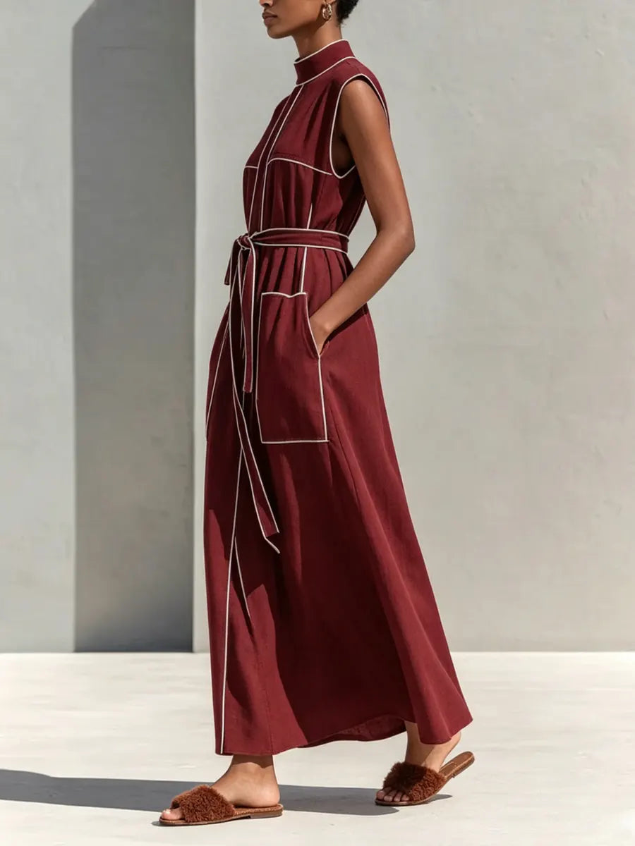 Women's Retro Line Decorative Cotton-linen Dress
